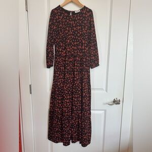 Sugarhill Brighton Bakari Maxi Smock 3-tier dress in black/rust leopard love